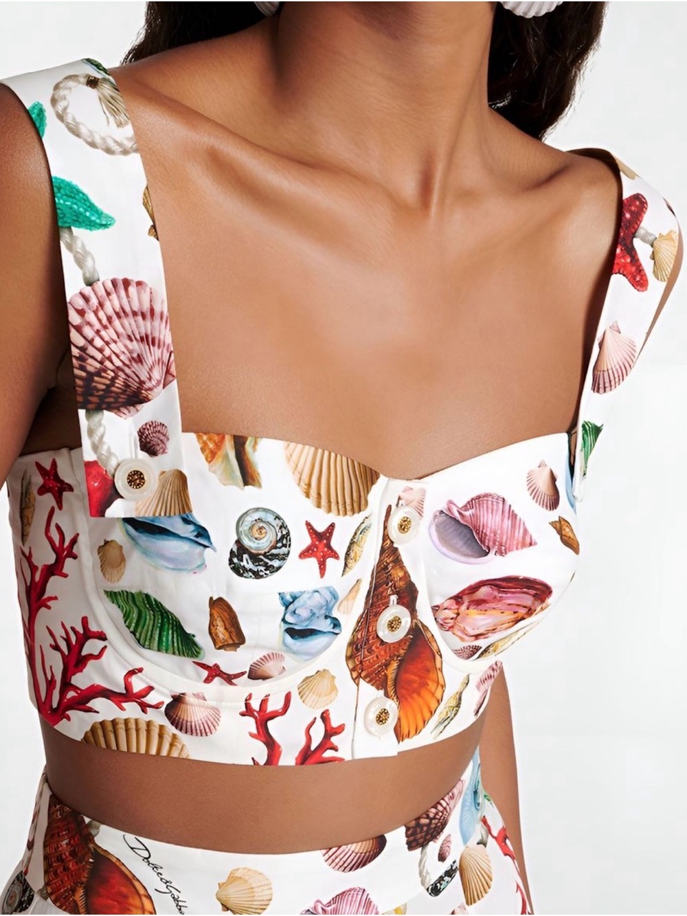 White Seashell-Print Tiered Maxi Skirt and Matching Top - Picture 3 of 5